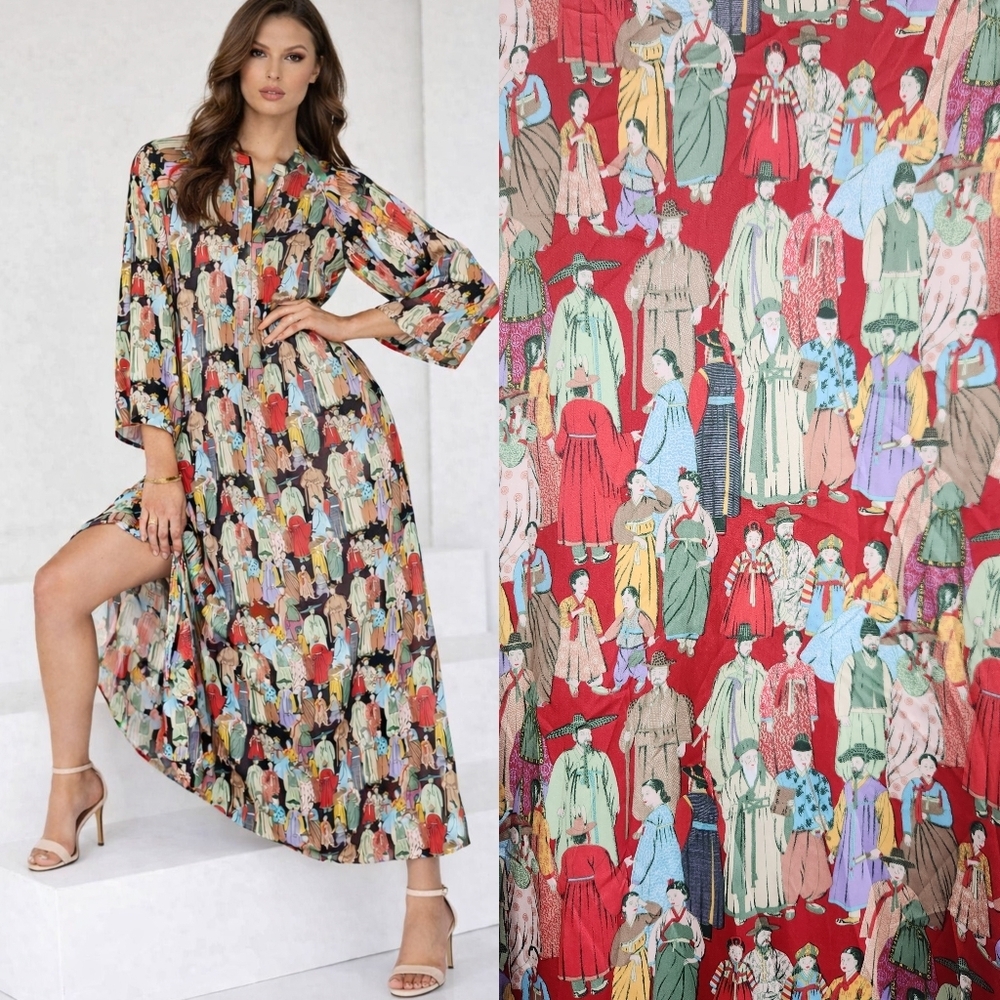 Natori Dynasty Mandarin Zip Caftan XL Red Asian Inspired Print Maxi Lounge Dress